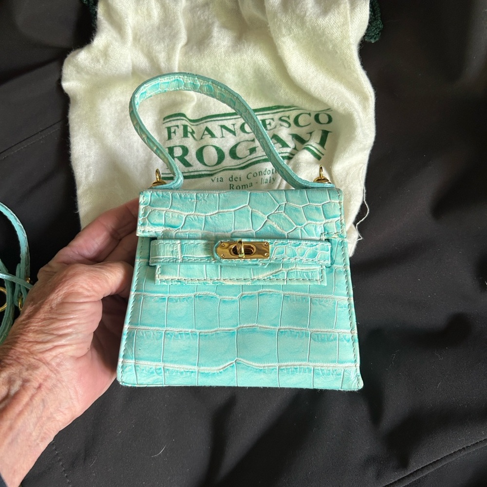 Mini Croc-Embossed Crossbody Bag in Aqua - Picture 7 of 9